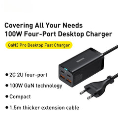 GaN3 Pro 100W 4-Port USB Fast Charger for iPhone, Samsung, Xiaomi, Huawei