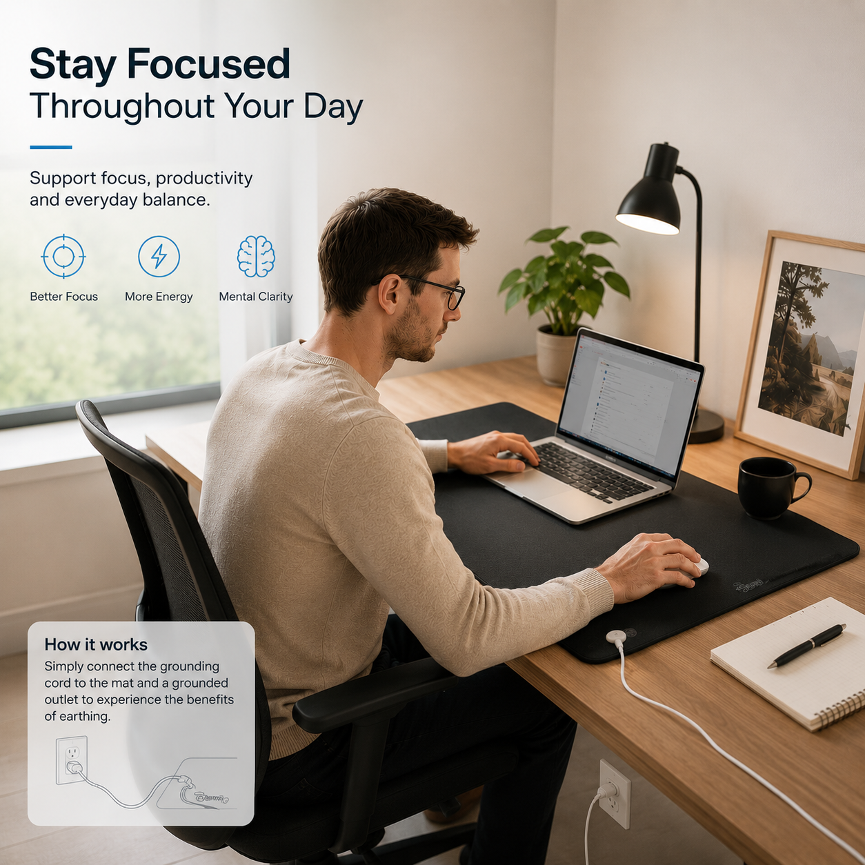 7HealthWell | EarthSc™ Ultra-Thin Grounding Mat (Black) - For Enhanced Relaxation & Daily Well-being