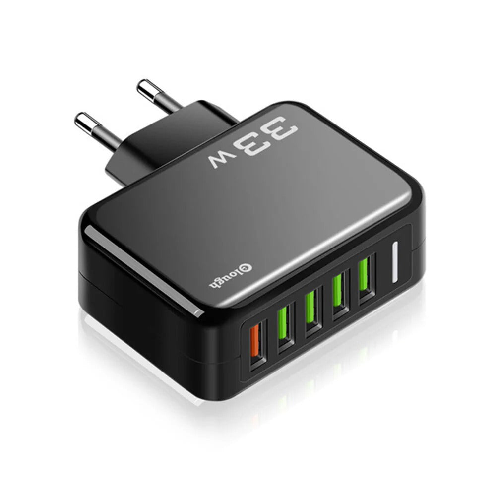 33 W 5-Port USB PD Schnellladegerät QC4.0/3.0 EU/US-Stecker für iPhone, Xiaomi, Huawei, OPPO, Samsung