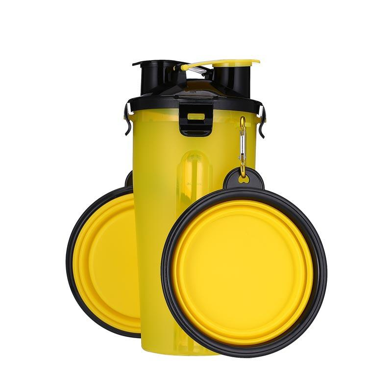 Portable 2-in-1 Pet Food & Water Container with Folding Silicone Bowls - Travel Dog Feeder Cup