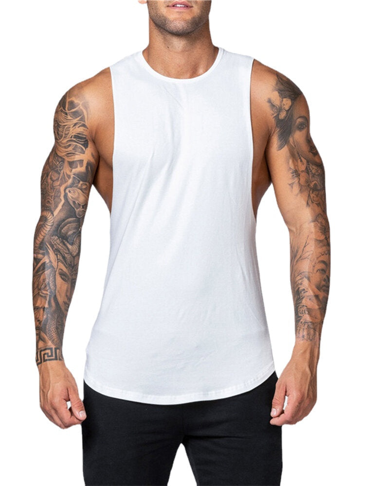 Atmungsaktive ärmellose Fitness-Tanktops aus Baumwolle für Herren – 5 Unifarben