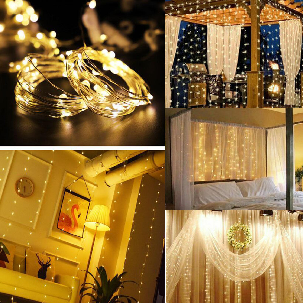 3M*1M & 3M*3M USB LED Curtain String Lights with Hooks - Icicle Garland for Christmas, Wedding, Home Decor