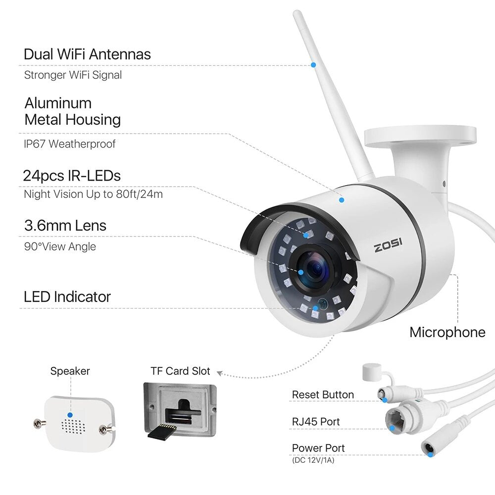 2MP HD 1080P WiFi IP Camera Outdoor Waterproof IP67, 2-Way Audio, AI Human Detection, Night Vision Security Surveillance