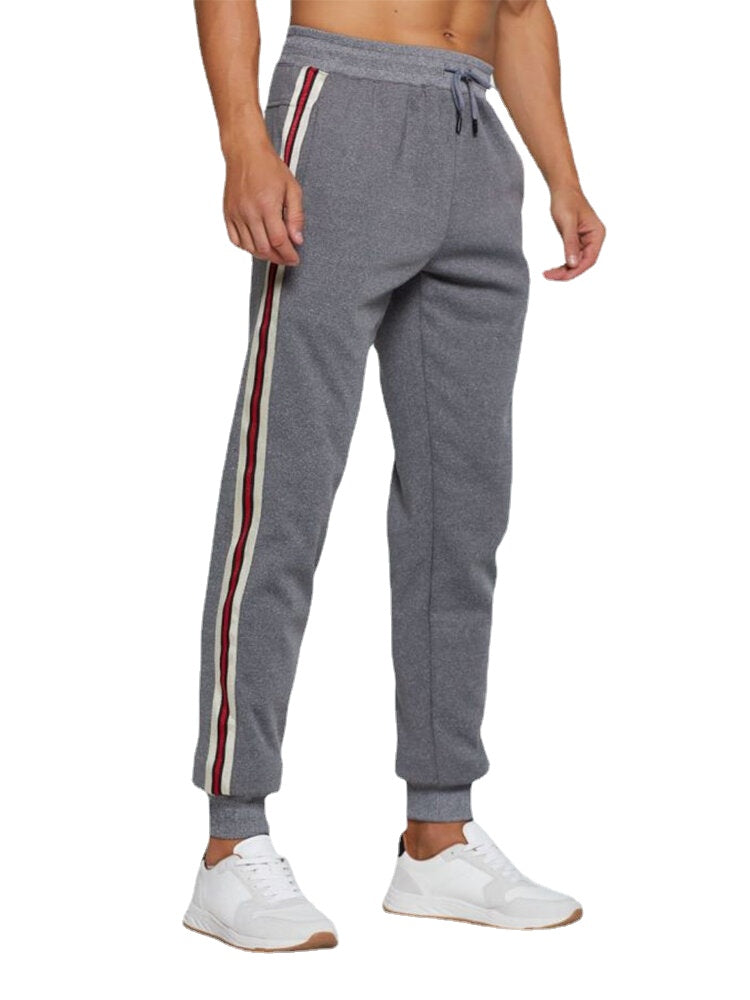 Men's Side Striped Winter Thick Sport Fit Drawstring Mid Waist Jogger Pants