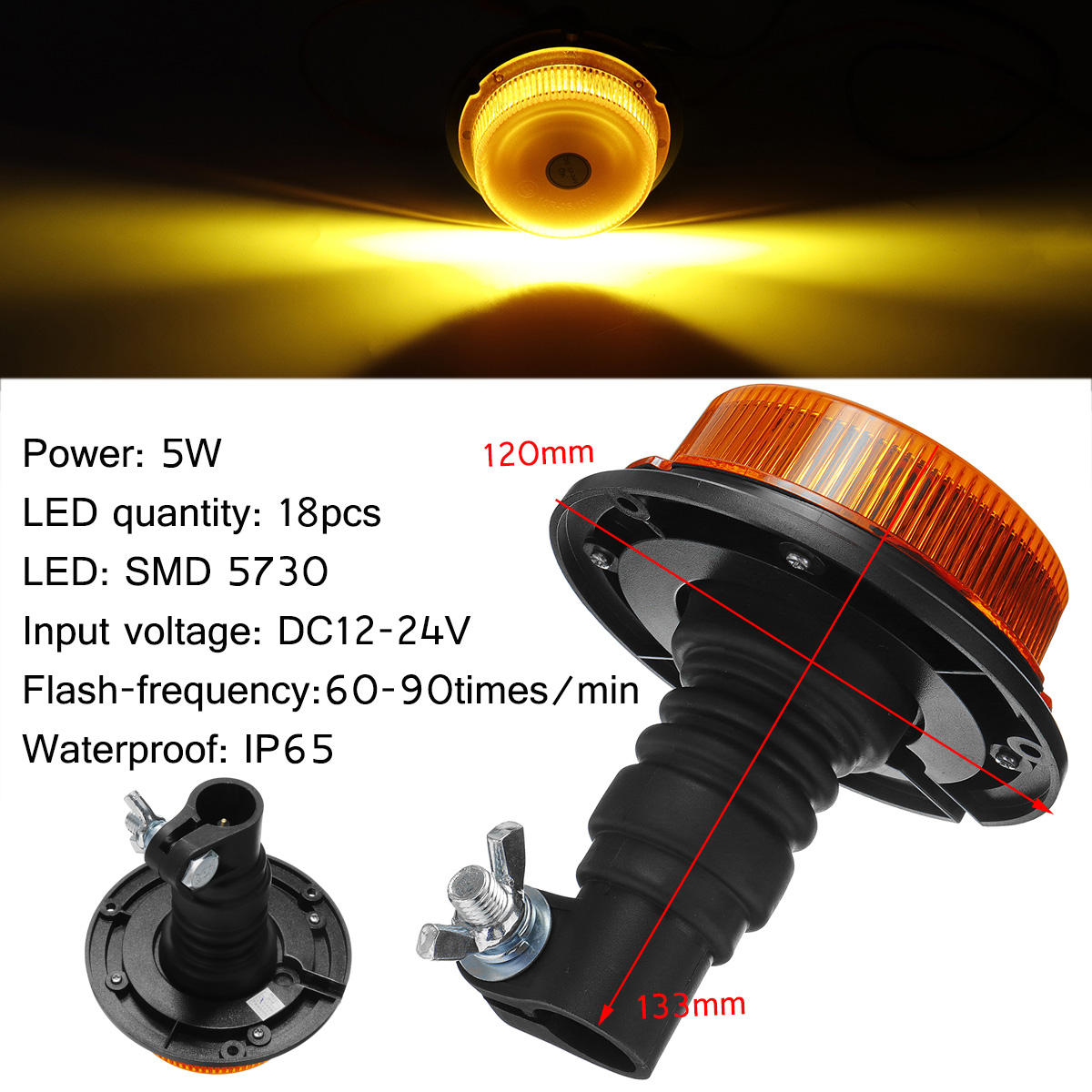 18 LED Emergency Warning Strobe Light Beacon for Forklift, Truck, Tractor, Boat