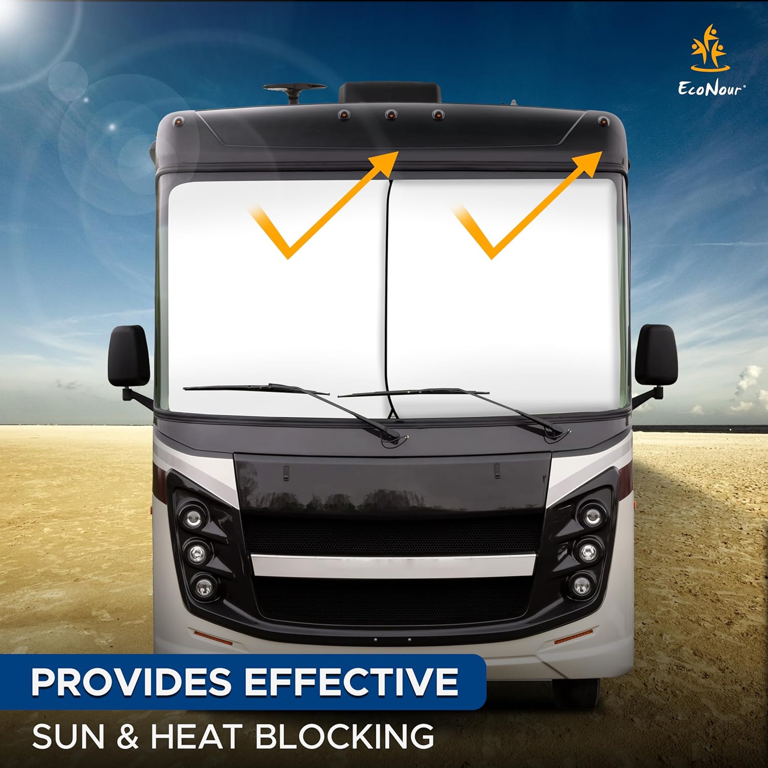 2-Piece Foldable RV Windshield Sunshade - Reflective 240T Polyester for RVs, Trucks, Motorhomes