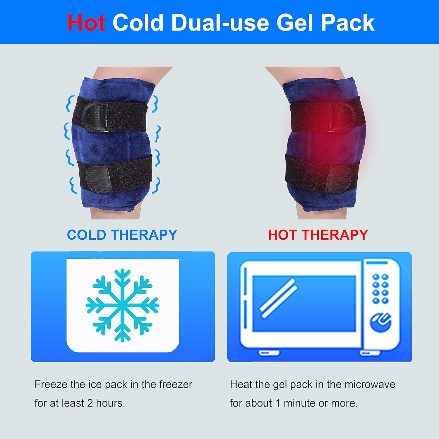 Large Flexible Gel Ice Pack & Wrap with Straps for Hot/Cold Therapy - Pain Relief for Shoulder, Back, Knee, and Hip