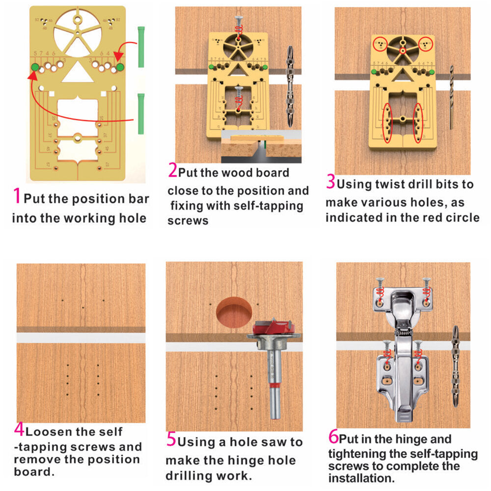 7PCS 35mm Hinge Hole Drilling Guide Set - Versatile Jig for Door and Cabinet Construction