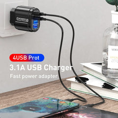 48W 4-Port USB QC 3.0 Fast Charger Wall Adapter for iPhone, Samsung, Xiaomi, Huawei