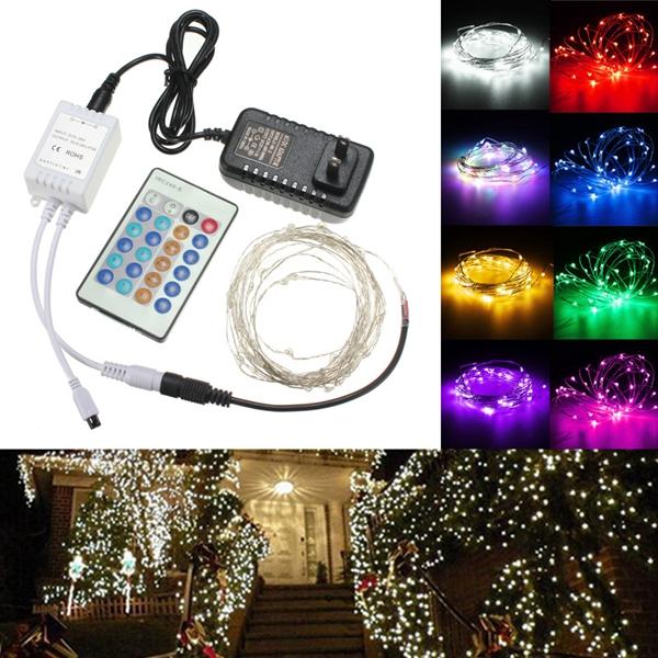 12V 10M 100 LED Silver Wire Christmas Fairy String Lights with Remote Controller and Adapter