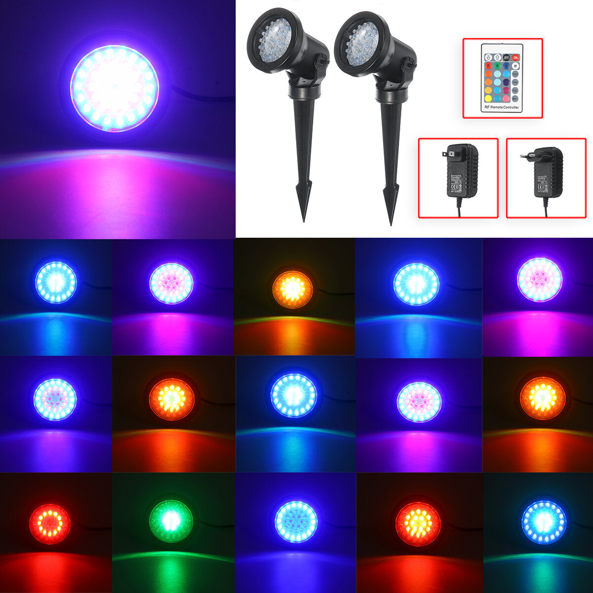 2 Pack Waterproof 6W LED Lawn Lights - RGB Multicolor Garden Pathway Lights with Remote Control