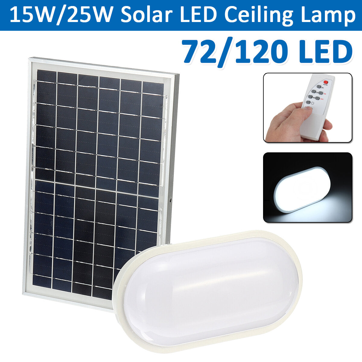 15W/25W Waterproof Solar LED Ceiling Lamp - Soft Light Oval Bulb for Garage