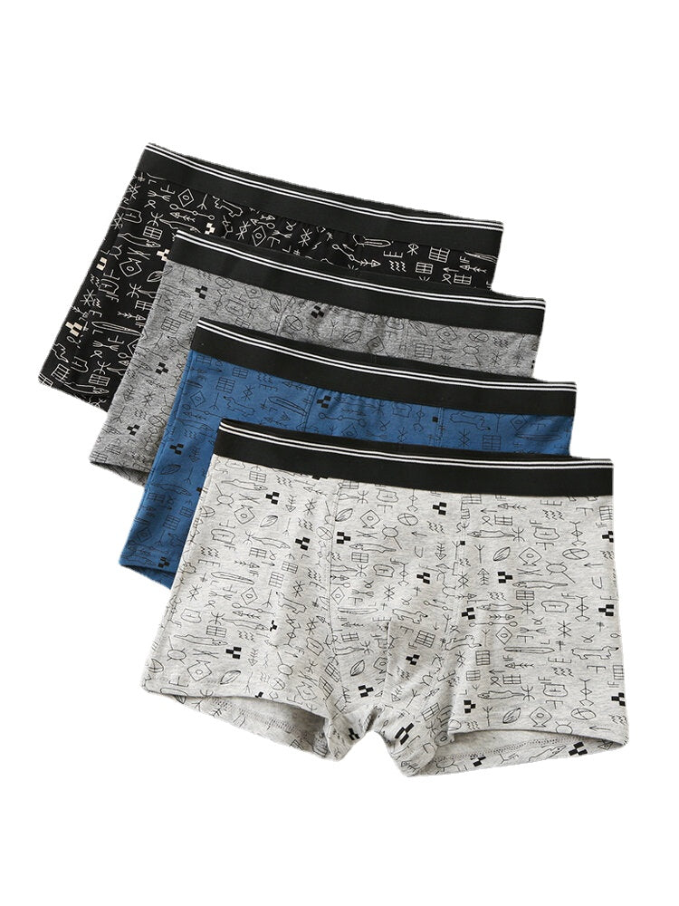 Multipacks Herren-Boxershorts mit Graffiti-Print und U-Konvex-Form – Atmungsaktive Baumwollunterwäsche