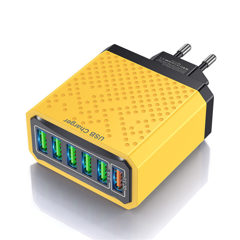 6-Port USB-Ladegerät QC3.0 Schnellladeadapter EU-Stecker für iPhone, Xiaomi, Huawei, Samsung