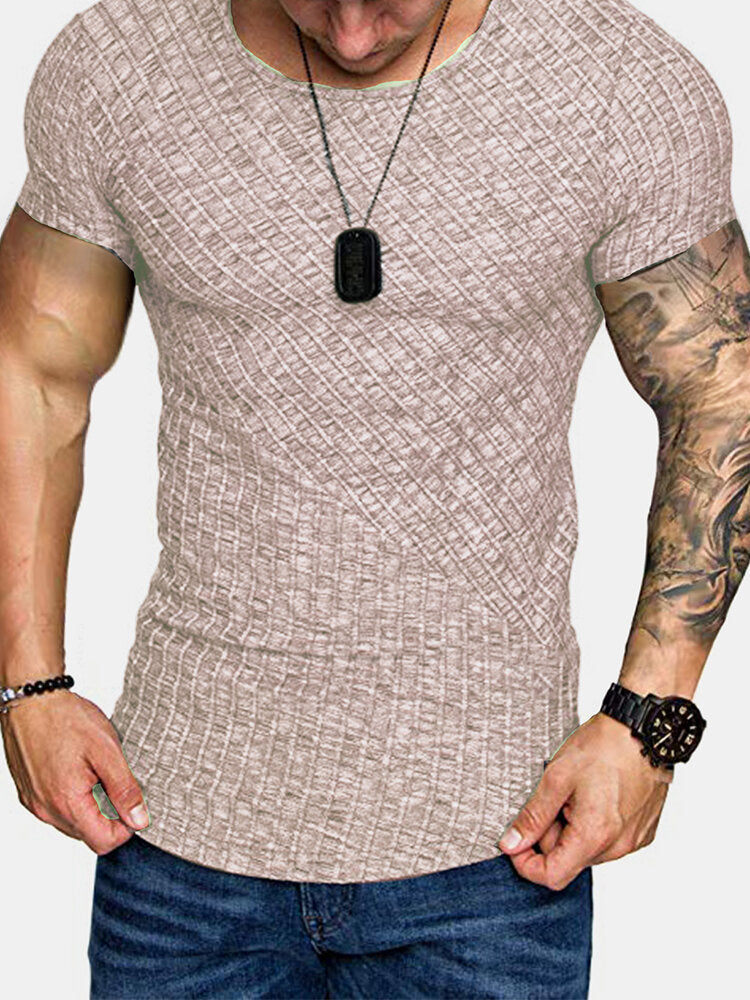 Men's Solid Color Twill Crew Neck Short Sleeve Sport T-Shirts