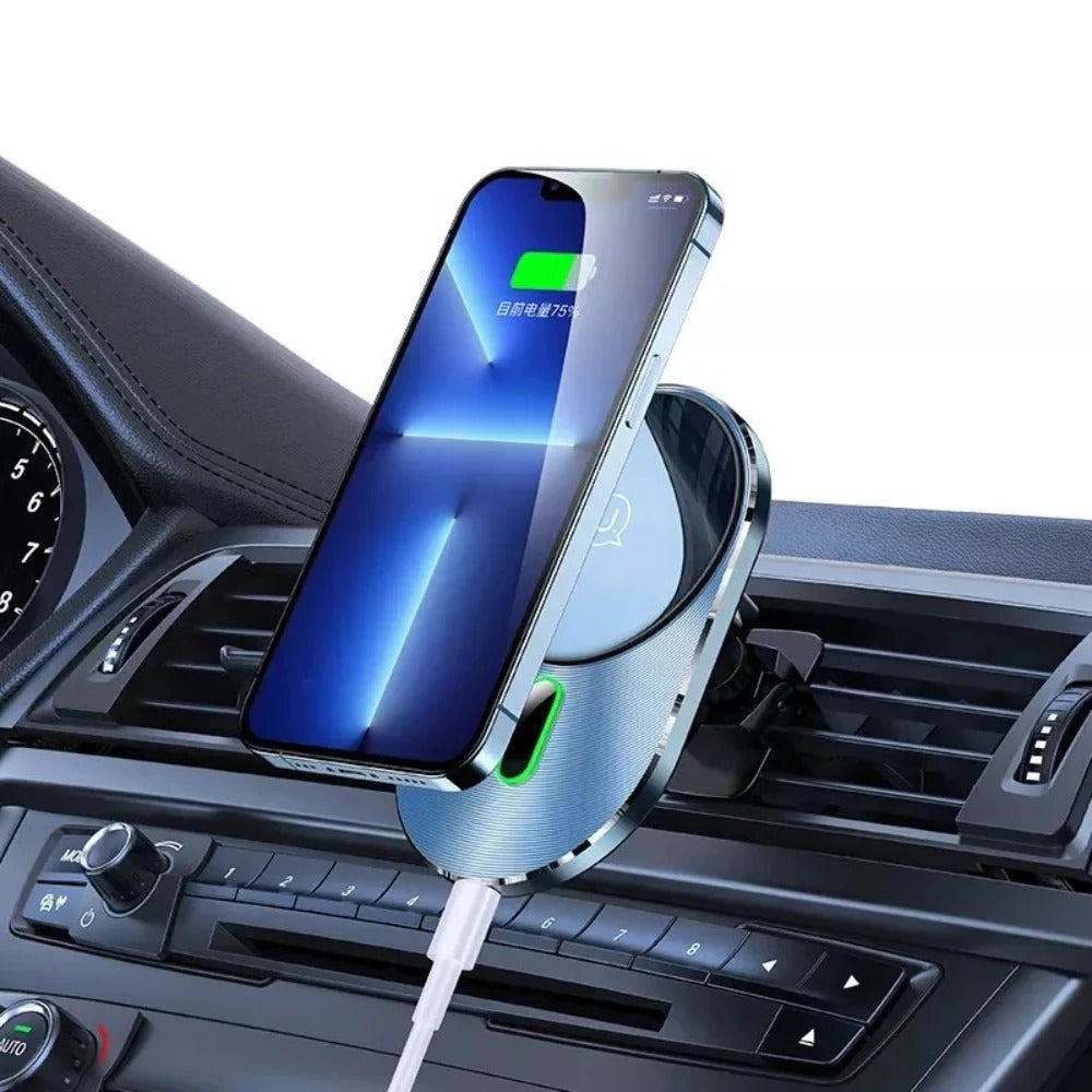 15W Magnetic Car Wireless Charger Air Vent Mount for iPhone 14/13/12 Series - Fast Charging Holder