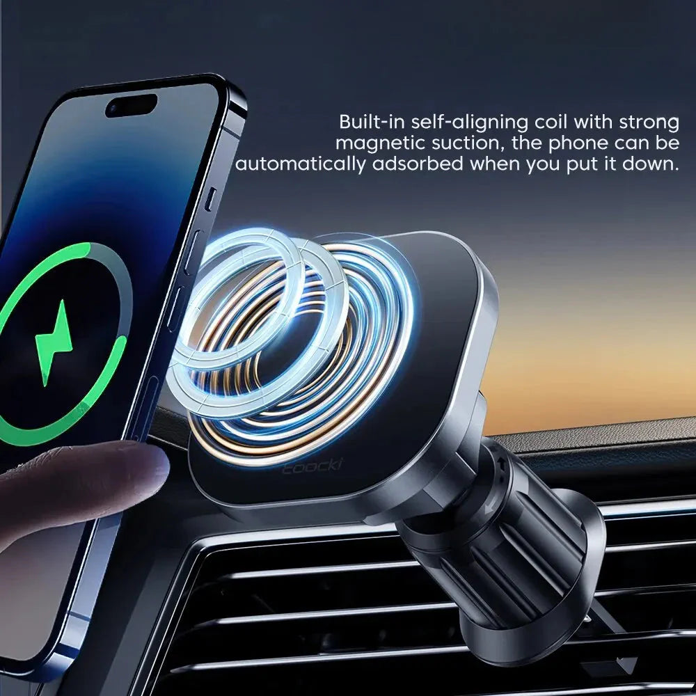 15W Magnetic Car Wireless Charger & Phone Holder for iPhone 15/14/13/12 Pro Max - Fast Charging