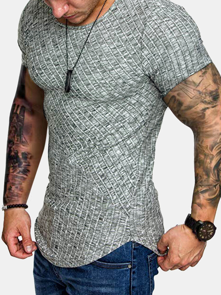 Men's Solid Color Twill Crew Neck Short Sleeve Sport T-Shirts