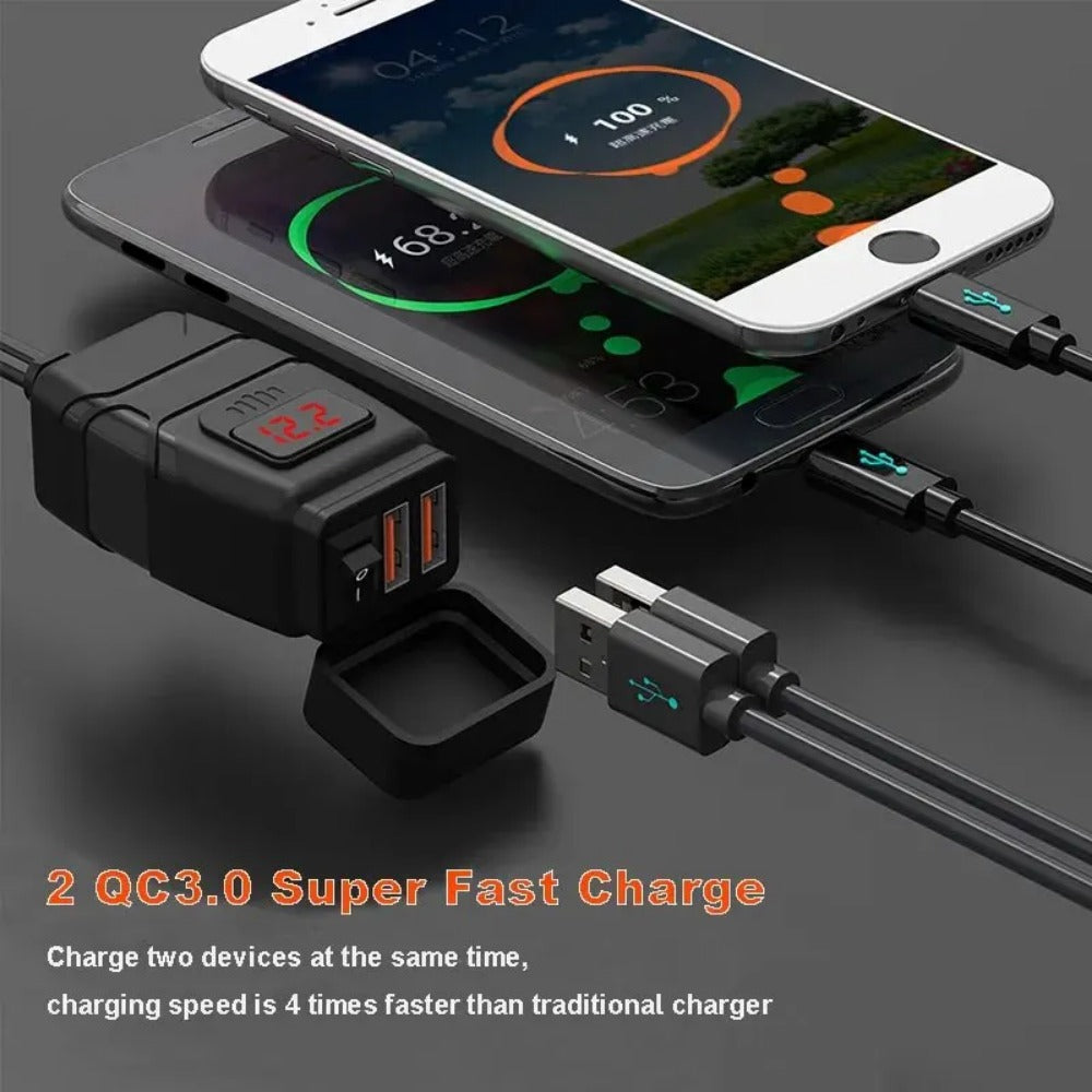 12V Fast Charging Motorcycle USB Charger 3.0 Power Adapter - Universal Accessories