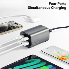 67W 4-Port GaN USB PD Charger: 2 USB-A & 2 USB-C, Fast Charging, EU/US Plug, 1M Cable