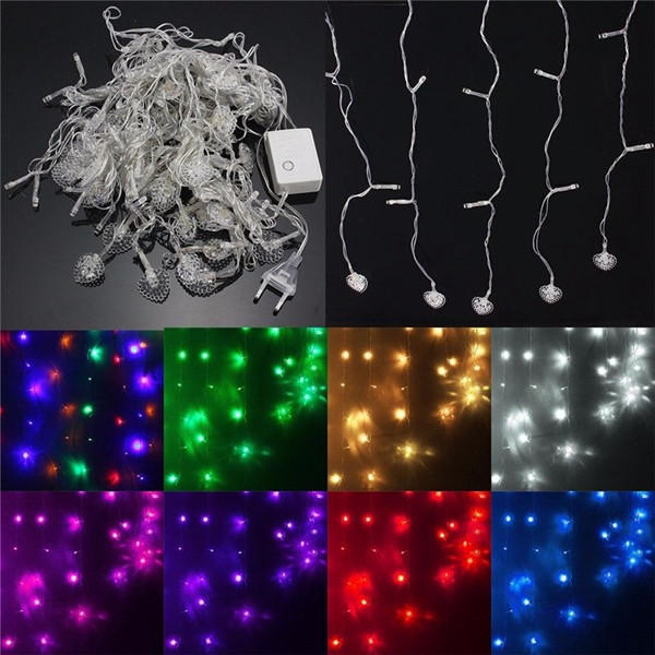 128 LED Heart-Shaped Fairy String Curtain Lights for Valentine's Day, Wedding, and Christmas Decor