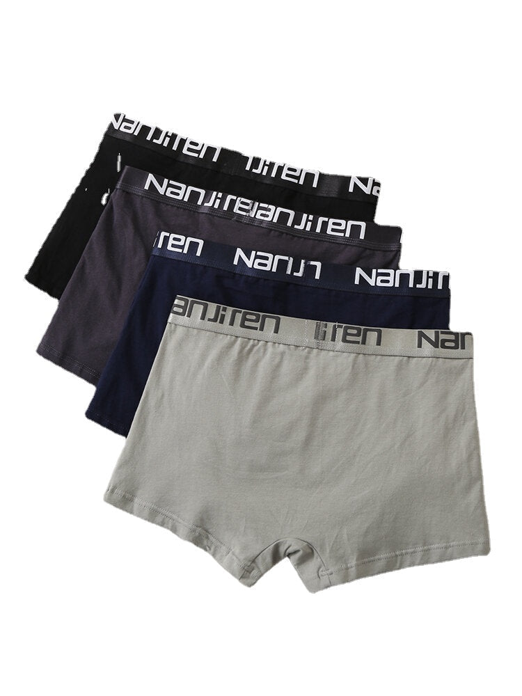 4-teilige atmungsaktive Herren-Boxershorts aus Baumwolle mit Buchstaben-Aufdruck, Logo-Bund und Beutel