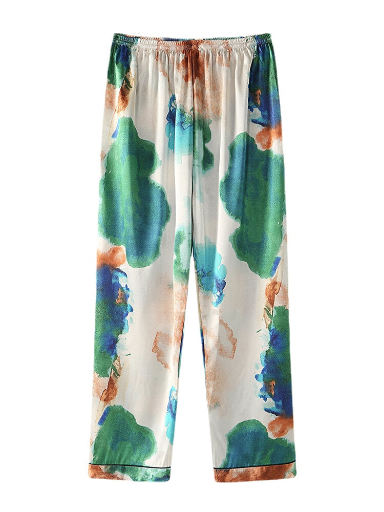Mehrfarbiges, langärmliges Pyjama-Set mit Batikmuster und Reverskragen für Herren