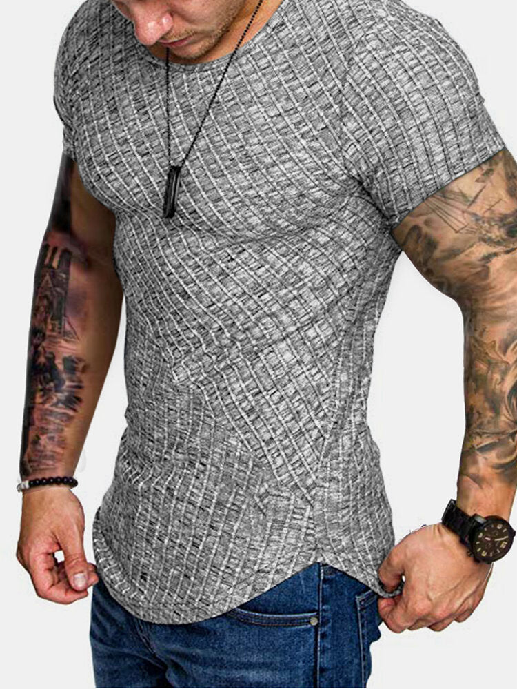 Men's Solid Color Twill Crew Neck Short Sleeve Sport T-Shirts