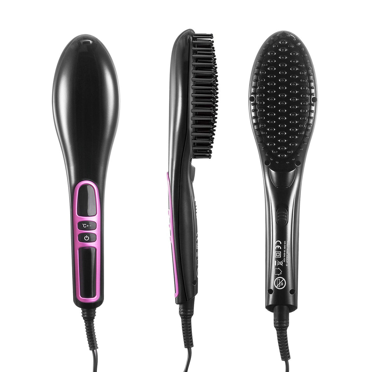 Anti-Scald Ionic Hair Straightener Brush - Ceramic Heating, Adjustable Temperature, Auto-Off