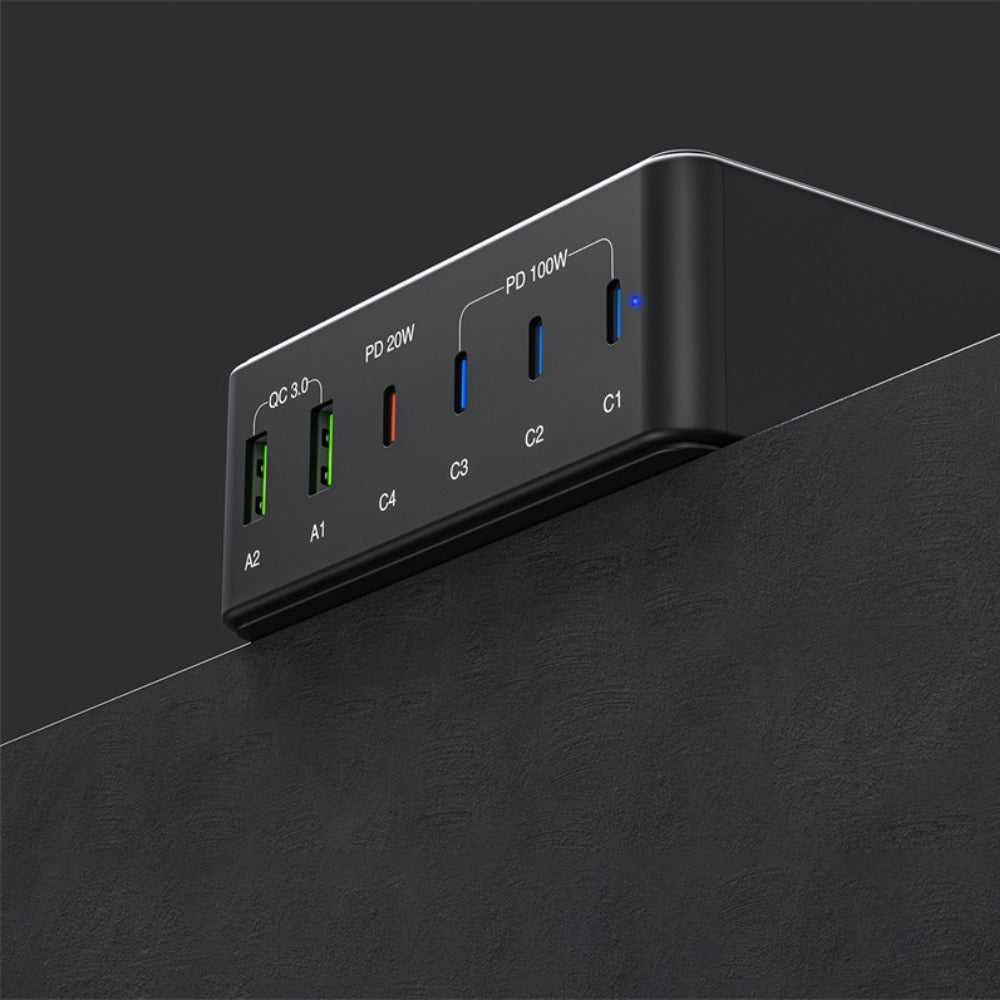 140W 6-Port USB PD Charger: Fast Charging Station with 2 USB-A & 4 USB-C Ports for iPhone, Huawei, Samsung, Xiaomi