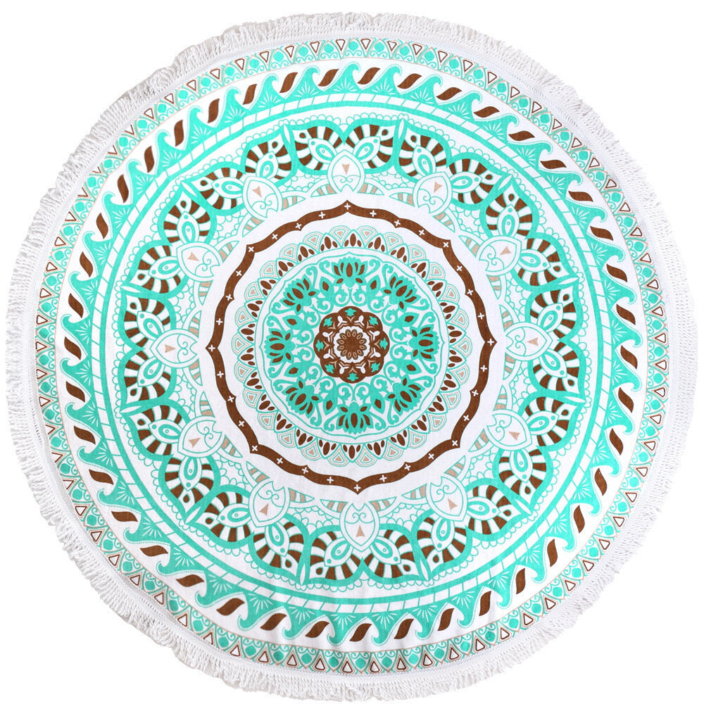 150cm Pure Cotton Round Beach Towel, Yoga Mat, Bed Sheet, Tapestry, Tablecloth - Cut Pile Printing