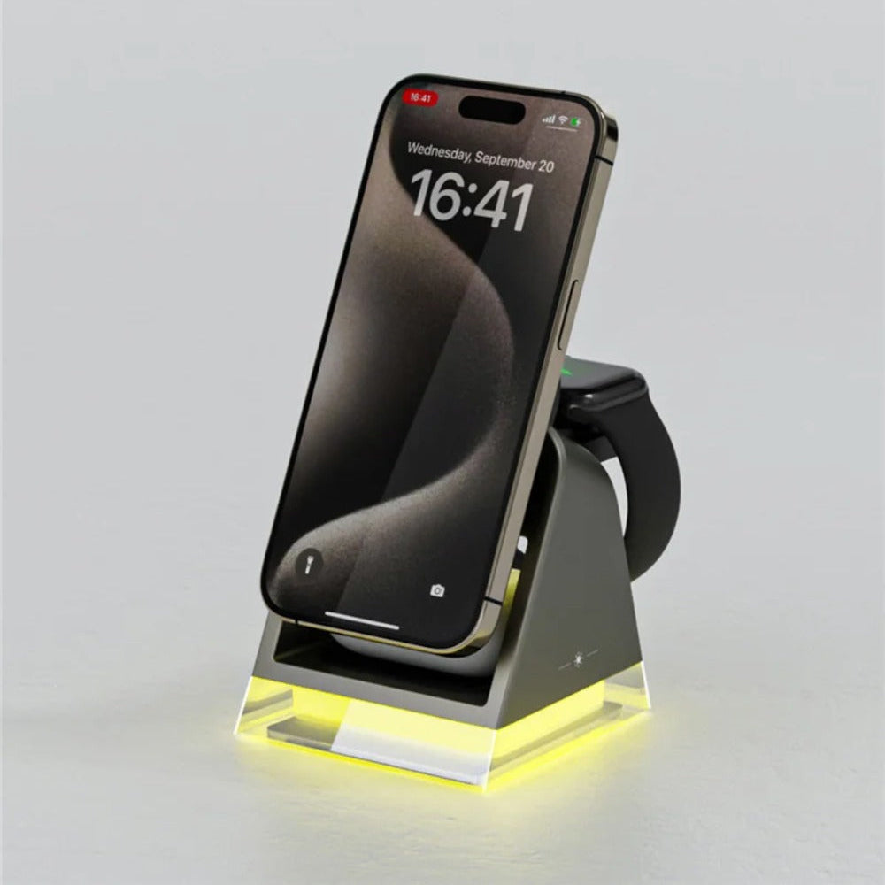 Magnetischer kabelloser 3-in-1-Ladeständer mit LED-Licht für iPhone, Apple Watch und AirPods