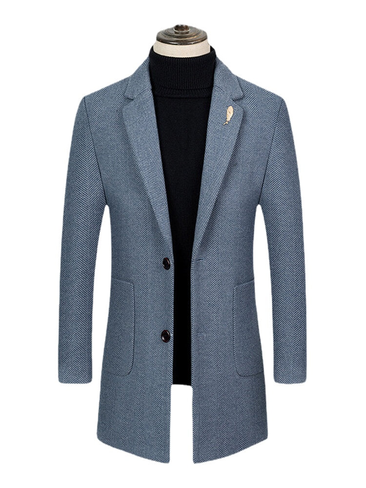 Men's Mid-Length Jacquard Lapel Coat with Split Back - Thick Regular Fit