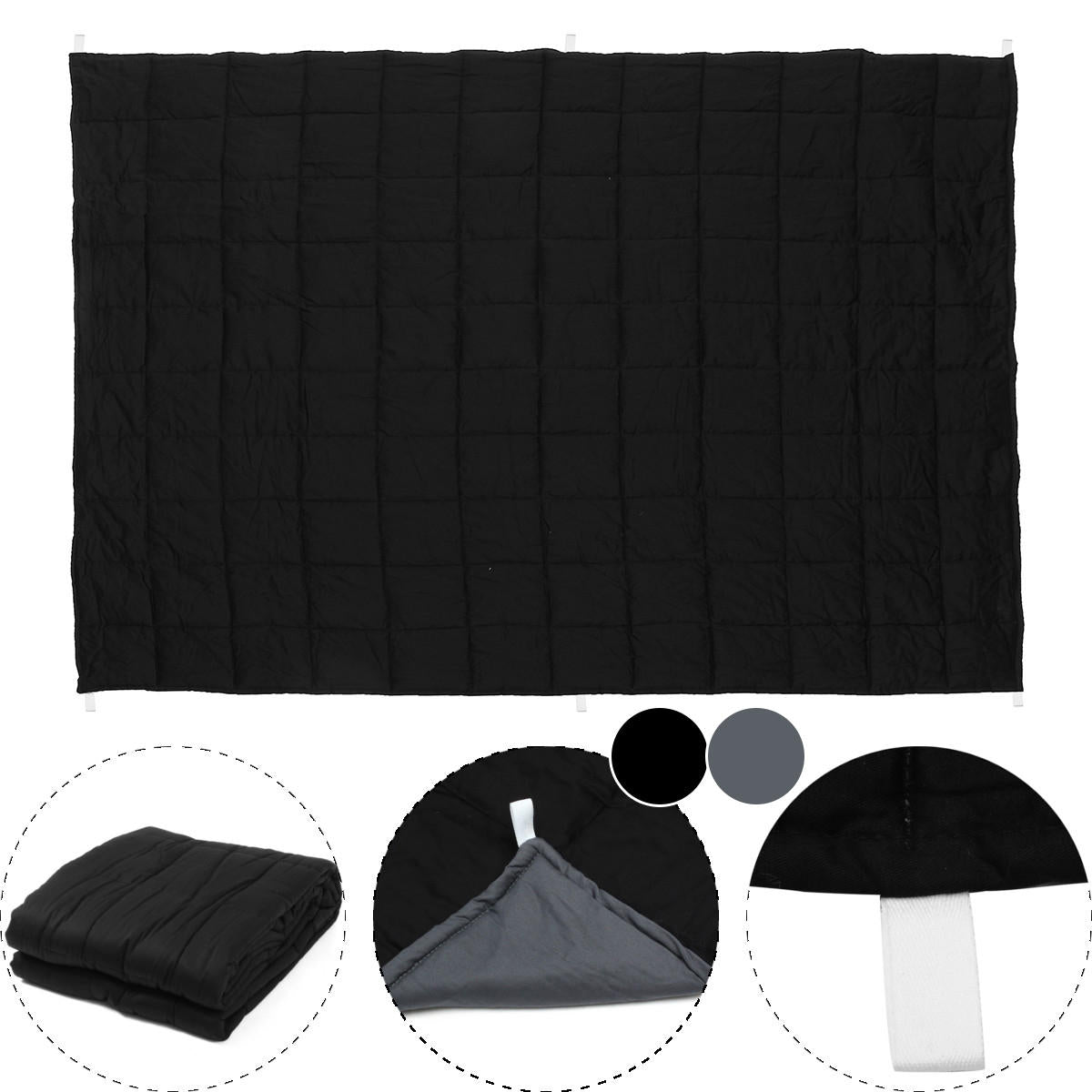 100x150CM Weighted Cotton Blanket for Sensory Relaxation - 4.5/7/9.5Kg, Black