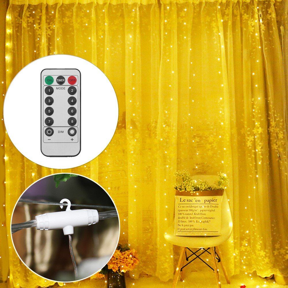 3M*1M & 3M*3M USB LED Curtain String Lights with Hooks - Icicle Garland for Christmas, Wedding, Home Decor