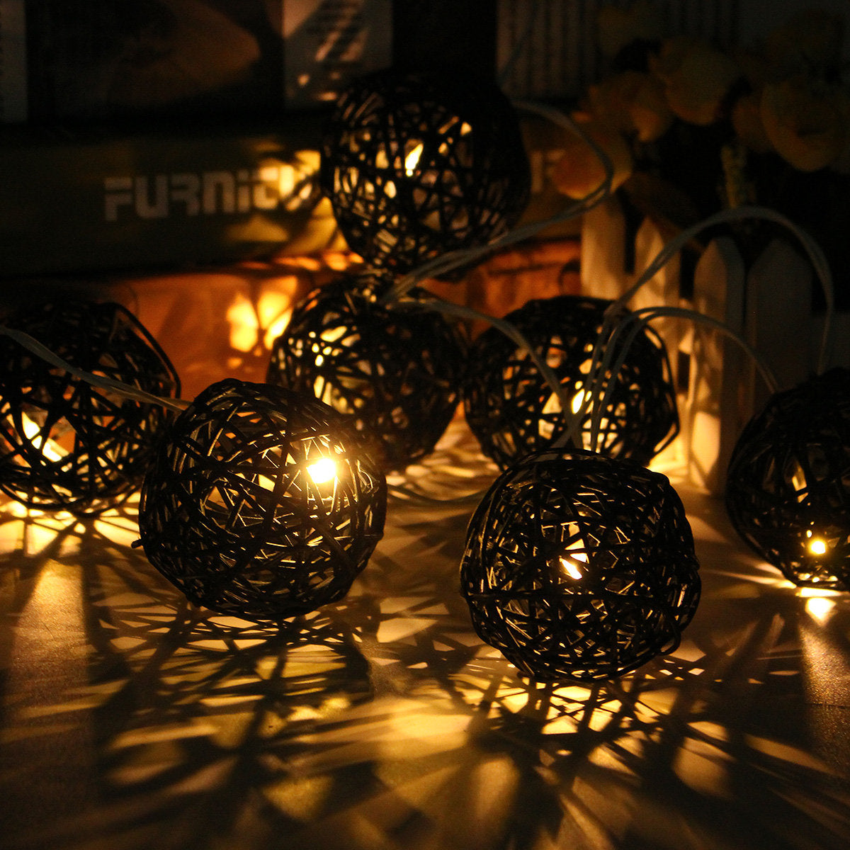 20 LED Rattan Ball String Lights - Colorful Fairy Lamps for Home, Garden, Wedding, Party, Xmas Decor