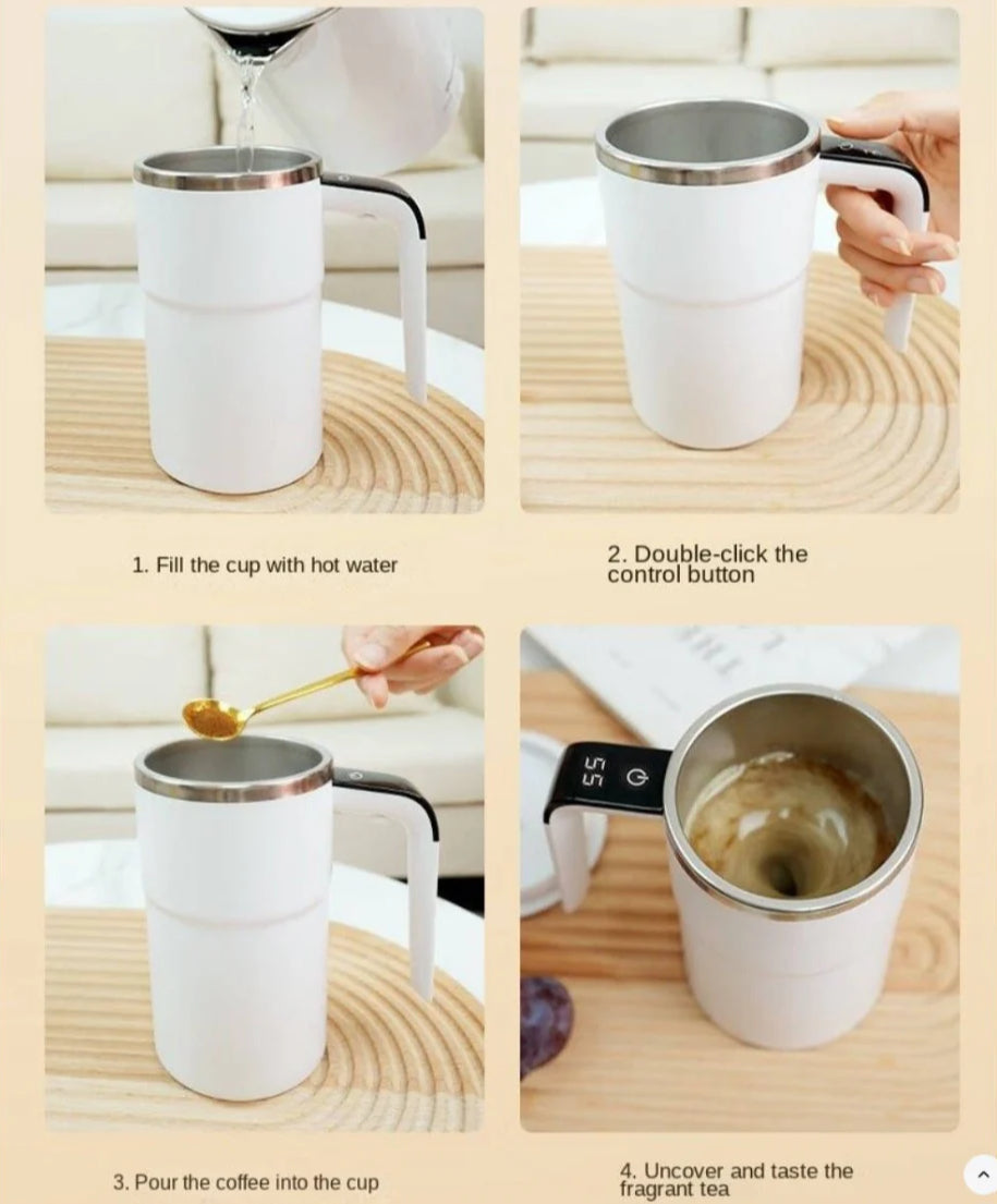 380ML Electric Stirring Coffee Mug - IP67 Waterproof, BPA-Free, Rechargeable, Automatic Magnetic Stirring for Tea and Coffee