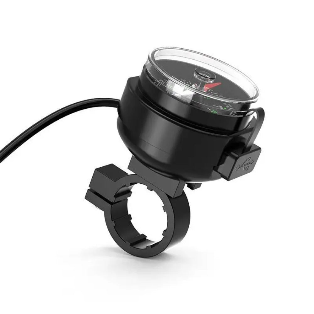 Waterproof Universal Motorcycle USB Charger & Compass - Handlebar Mount