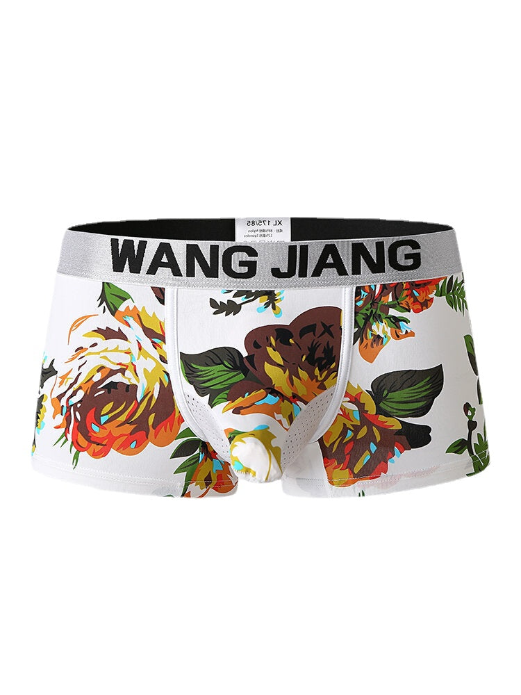 Atmungsaktive Boxershorts für Herren aus Eisseide mit Elefantenrüsselmuster und mittlerer Taille – bequeme bedruckte Unterwäsche