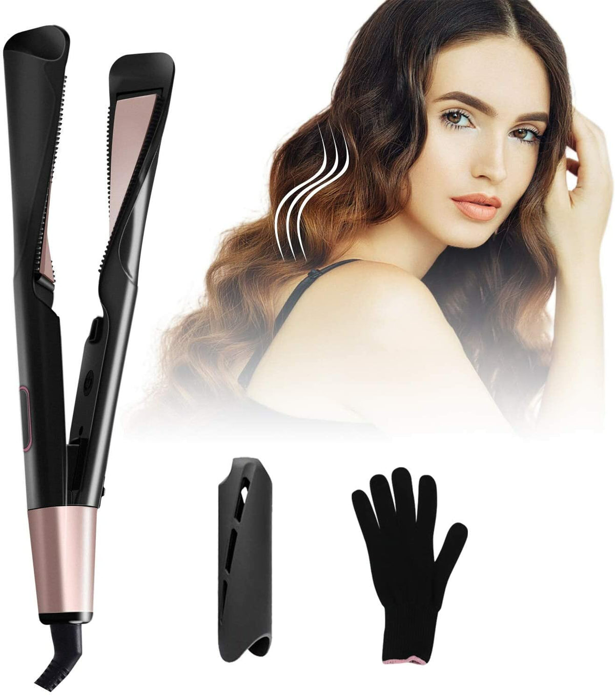 2-in-1 Far-Infrared Hair Straightener & Curler with LCD Display, PTC Heating, Anti-Scalding, One-Button Lock