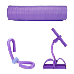 3-Piece Yoga Mat & Pedal Tension Rope Fitness Kit for Leg & Thigh Indoor Exercise