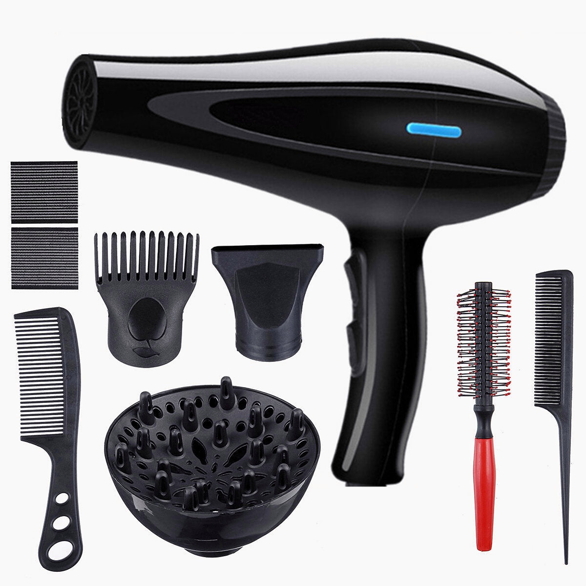 2000W High Concentration Ion Hair Dryer with 3 Heat Settings, 2 Speeds, and 8 Accessories