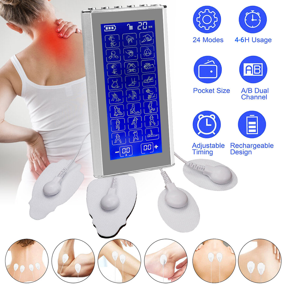 Rechargeable EMS TENS Pulse Massager: Multi-function Meridian Acupoint Patch for Household Physiotherapy