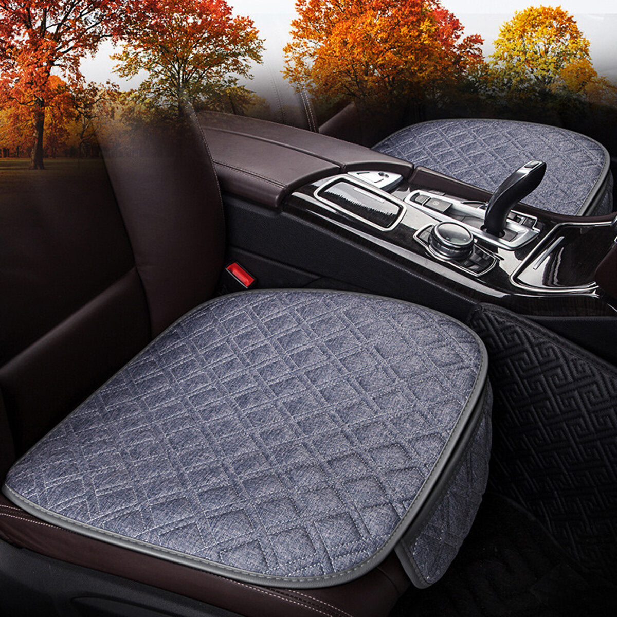 4 Colors Universal Plush Anti-Slip Car Seat Cushion Cover - Front & Rear, Autumn Winter Lattice Chair Pad