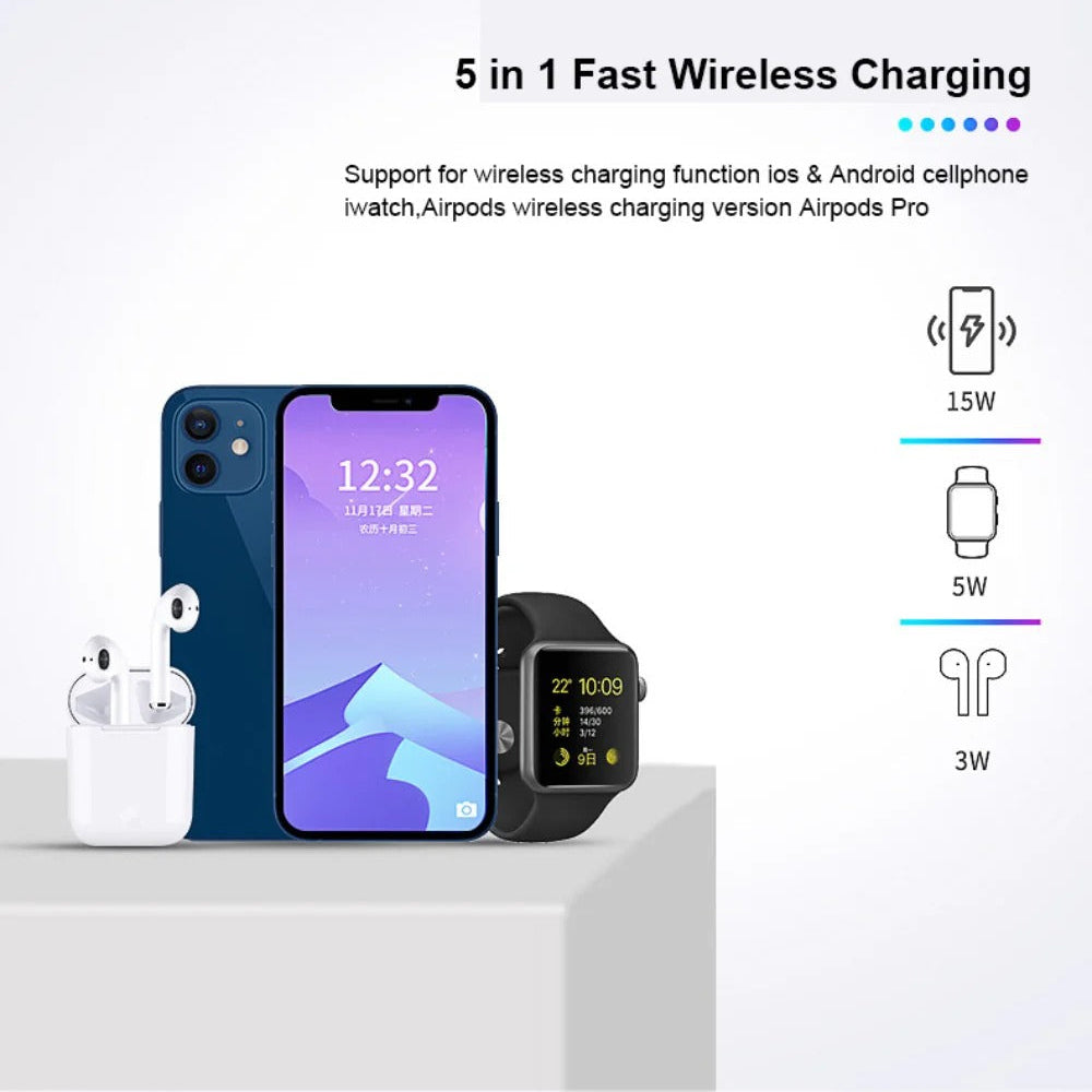 Fast Wireless Charger Pad for iPhone, Huawei, Redmi, AirPods, and Apple Watch