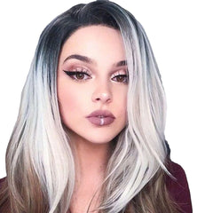 26" 270g Long Ombre Grey Synthetic Hair Wig - Adjustable, Body Wavy, Heat Resistant, for Women Cosplay, 1PC