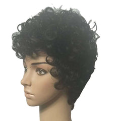 Black Ultra Short Afro Curly Wig - High Temp Fiber, Soft, Small Curls