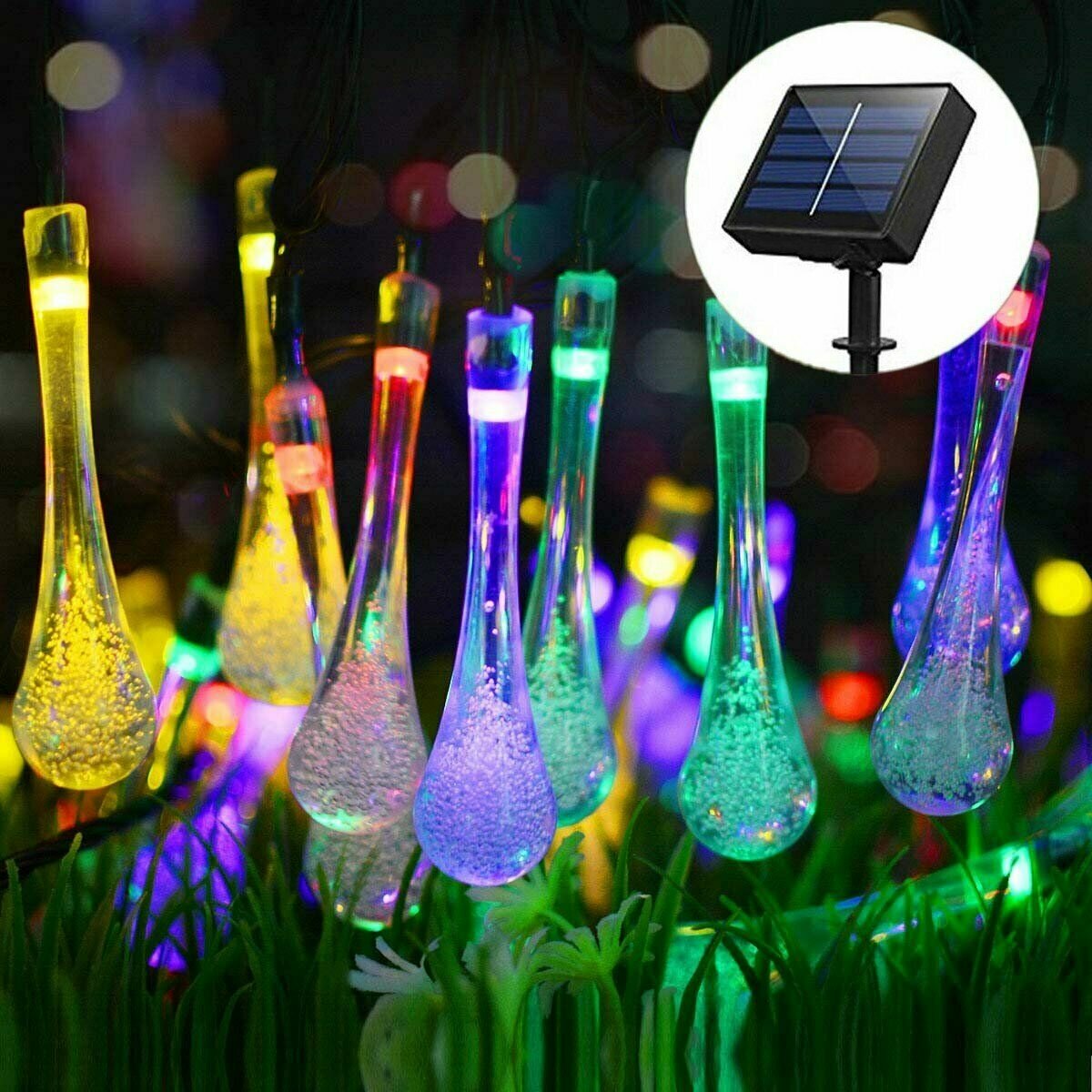 16.4FT 20 LED Solar Outdoor String Lights, 2 Modes Water Drop Fairy Lamps for Garden Christmas Decorations