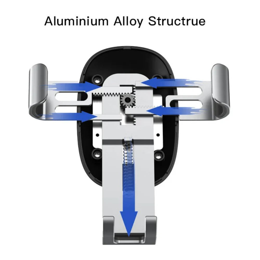 15 W Schnelllade-Telefonhalter aus Aluminium mit Schwerkraftschloss für Autos