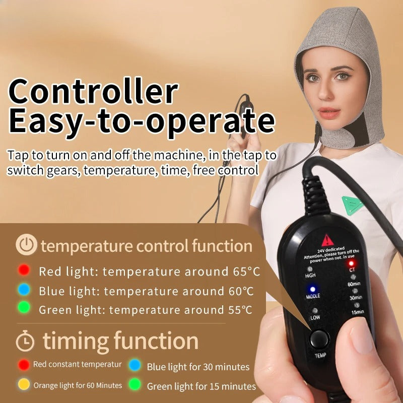 Red Light Therapy Heating Hat for Head & Neck, 65°C Infrared Heated Wrap for Migraine, Stress & Cervical Pain Relief